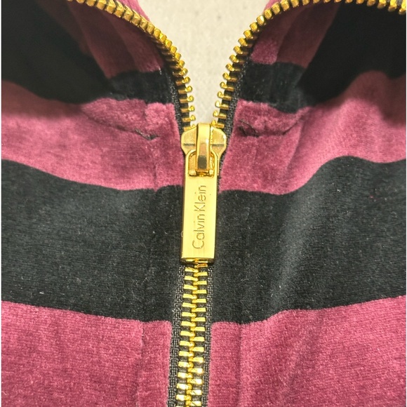 NWT CALVIN KLEIN VELOUR WOMENS BLACK AND PURPLE STRIPE ZIP JACKET Sz L - Picture 6 of 13